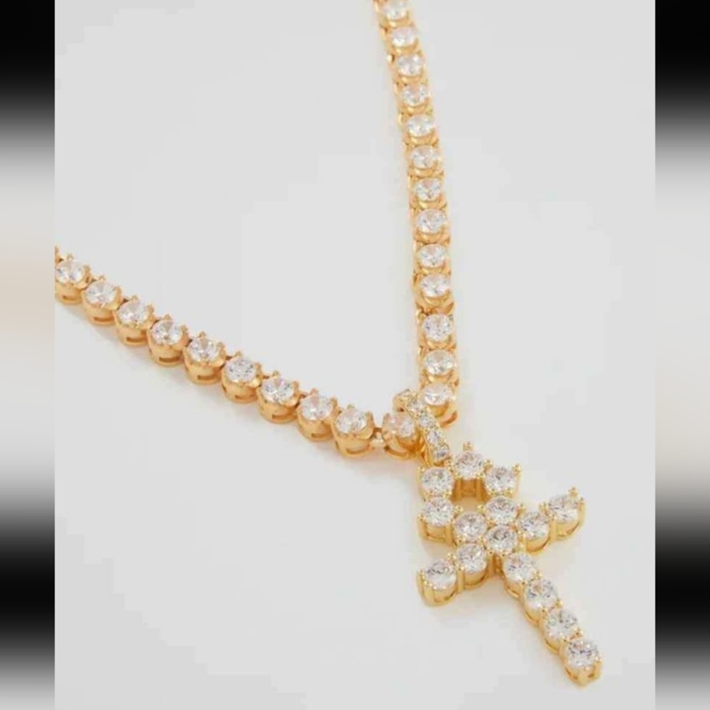 THE GOLD GODS DIAMOND ANKH CROSS & DIAMOND TENNIS CHAIN